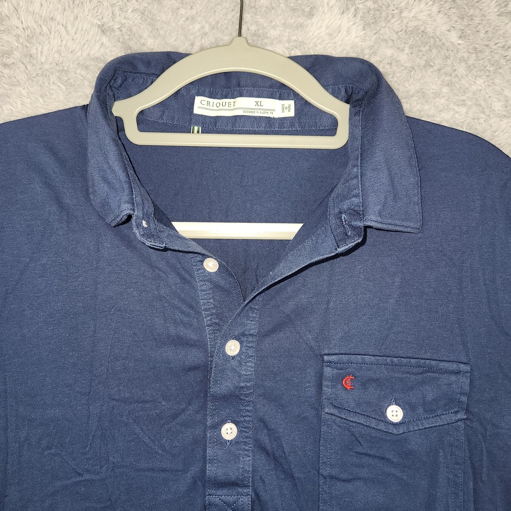 Criquet Polo Shirt Mens XL Blue Pima Cotton Pocket Golf Casual Logo Preppy Light